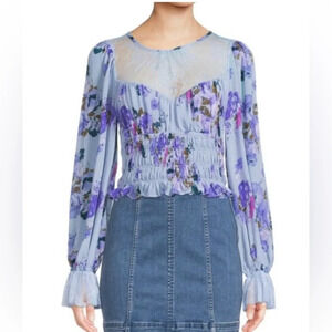 NWT|| Free People Daphne Blouse In Blue, Size XS, Spring